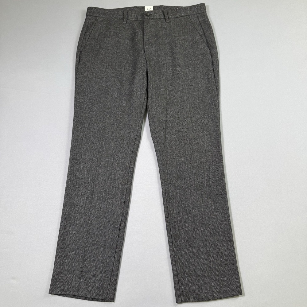 Gap Mens Slim Fit Herringbone Twill‎ Wool Blend Trousers 32x30 Grey Dress Pants